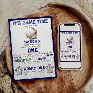 Baseball First Year Down 1st Birthday  Einladung