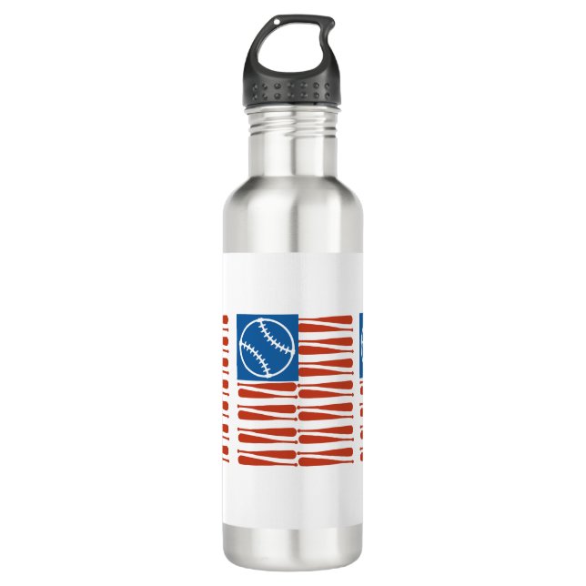 Baseball-Flagge Edelstahlflasche (Vorderseite)