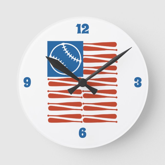 Baseball-Flagge Runde Wanduhr (Vorderseite)