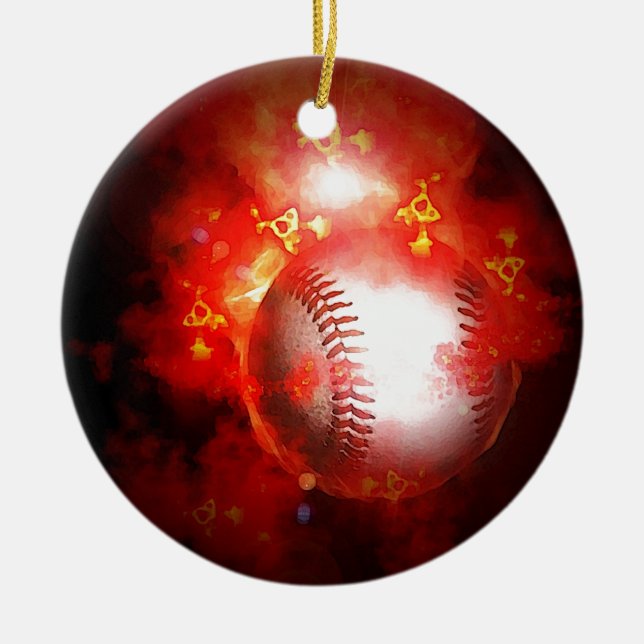 Baseball-Flaming Keramik Ornament (Vorne)