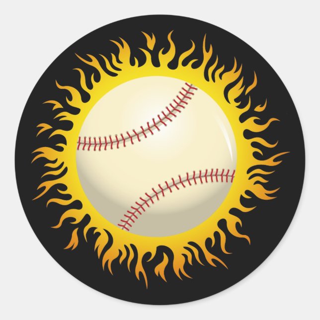 Baseball-Flaming Runder Aufkleber (Vorderseite)