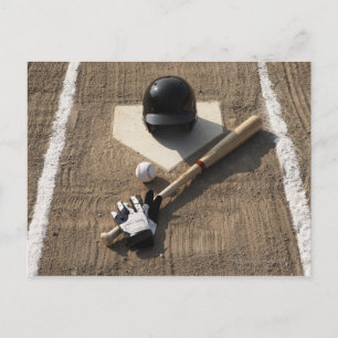 Baseball, Fledermaus, Schlaghandschuhe und Basebal Postkarte