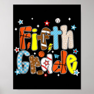 Baseball Football Basketball Preppy Fifth Grade Bo Poster