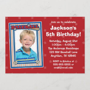 Baseball-Foto-Geburtstags-Party-Rot hat Einladung