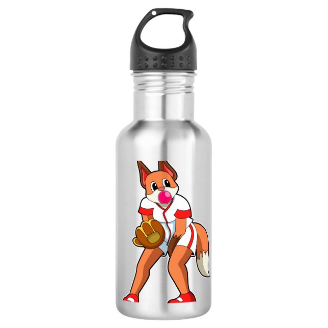 Baseball-Fox mit Baseball-Handschuh Edelstahlflasche (Vorderseite)