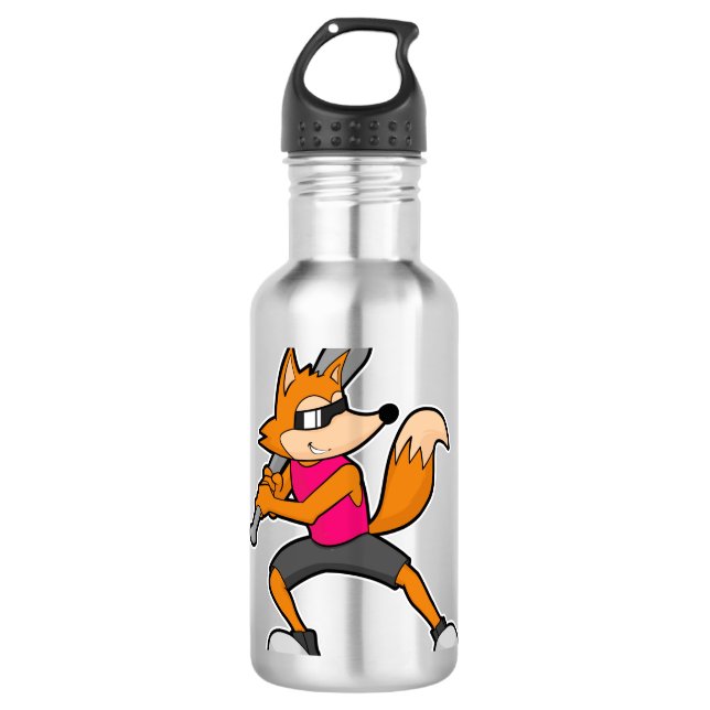 Baseball-Fox mit Baseballschläger Edelstahlflasche (Vorderseite)