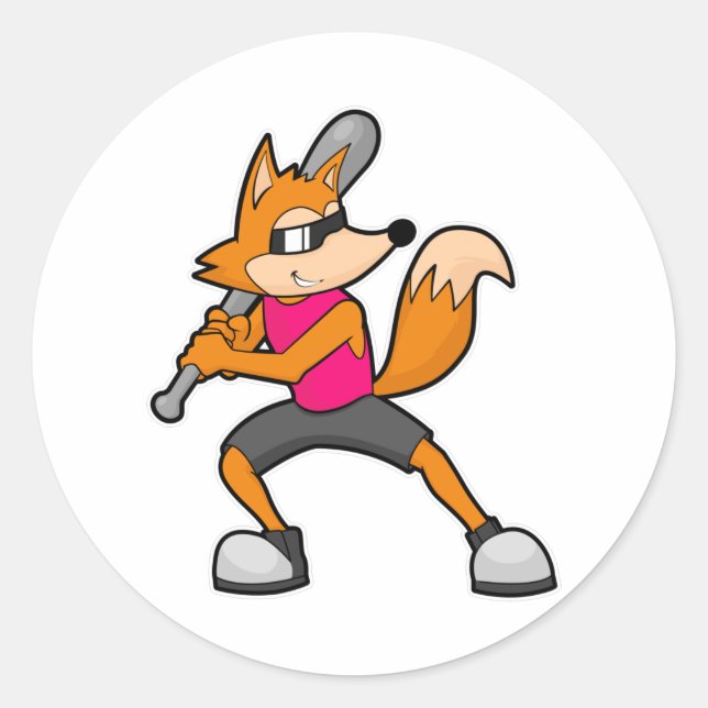 Baseball-Fox mit Baseballschläger Runder Aufkleber (Vorderseite)