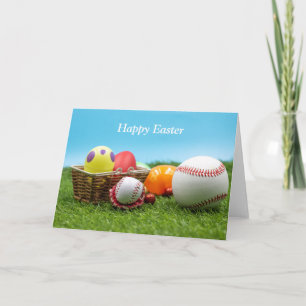 Baseball Frohe Ostern mit Ei im Korb auf grünem  Karte
