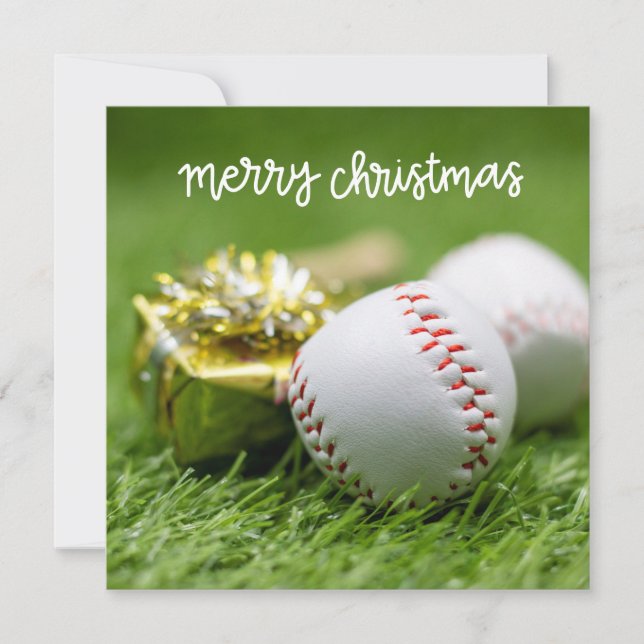 Baseball Frohe Weihnachten mit Ball auf grünem Gra (Vorderseite)