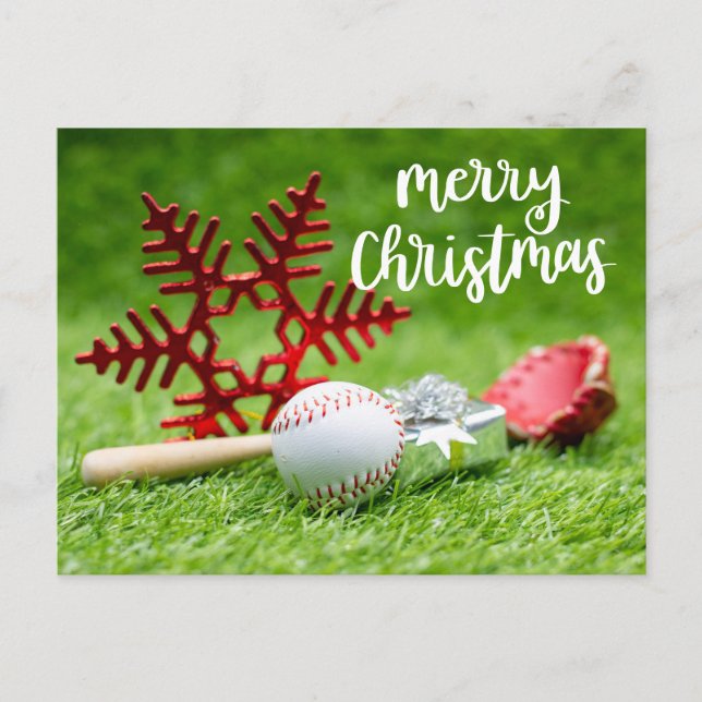 Baseball Frohe Weihnachten mit Ball und Fledermaus (Vorderseite)
