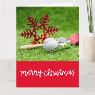 Baseball Frohe Weihnachten mit Ball und Schneefloc Karte