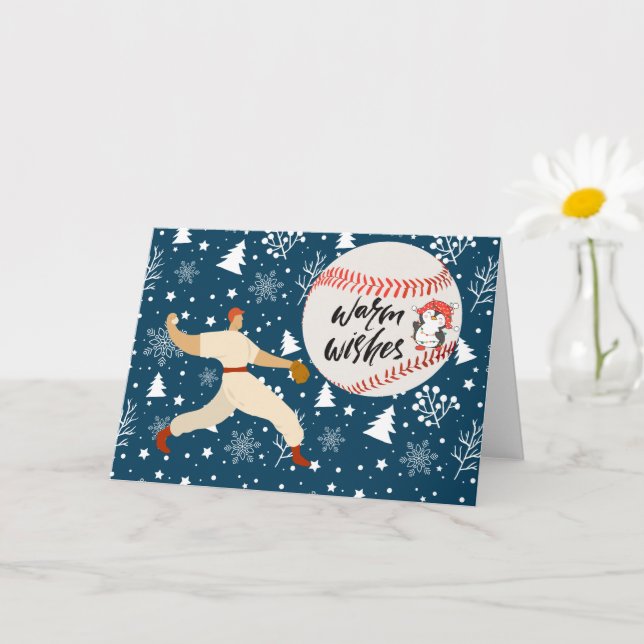 Baseball Frohe Weihnachten mit Spieler und Ball Karte (Kleine Pflanze)