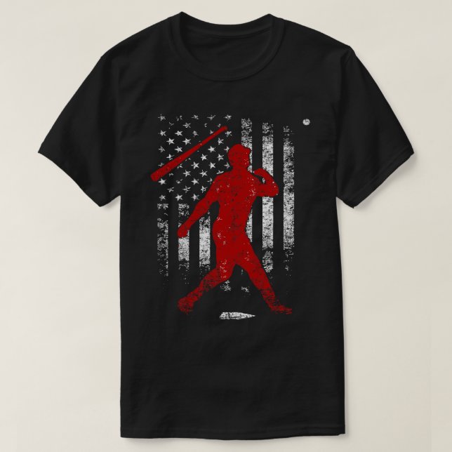 Baseball Funny Bat Drehte American Flag Patriotic  T-Shirt (Design vorne)