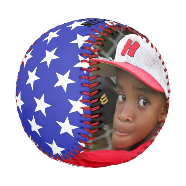 Baseball für persönliches Foto mit Name und Jahr (Schrägansicht)