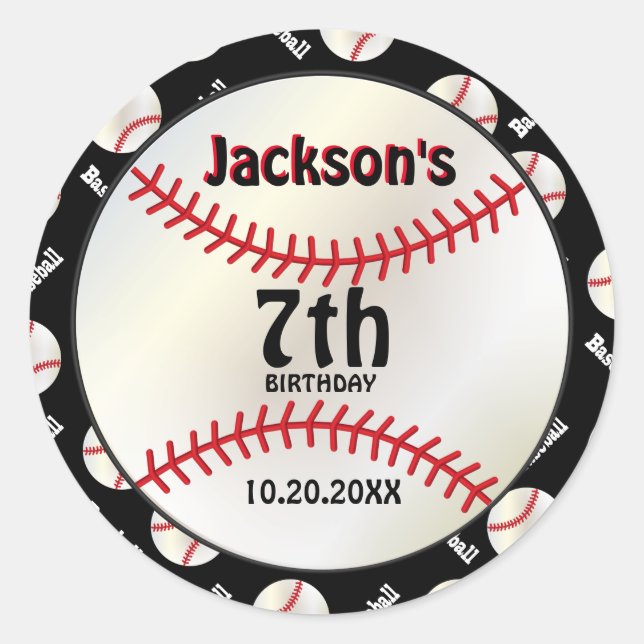 Baseball Geburtstag auf schwarz | Personalisieren Runder Aufkleber (Vorderseite)