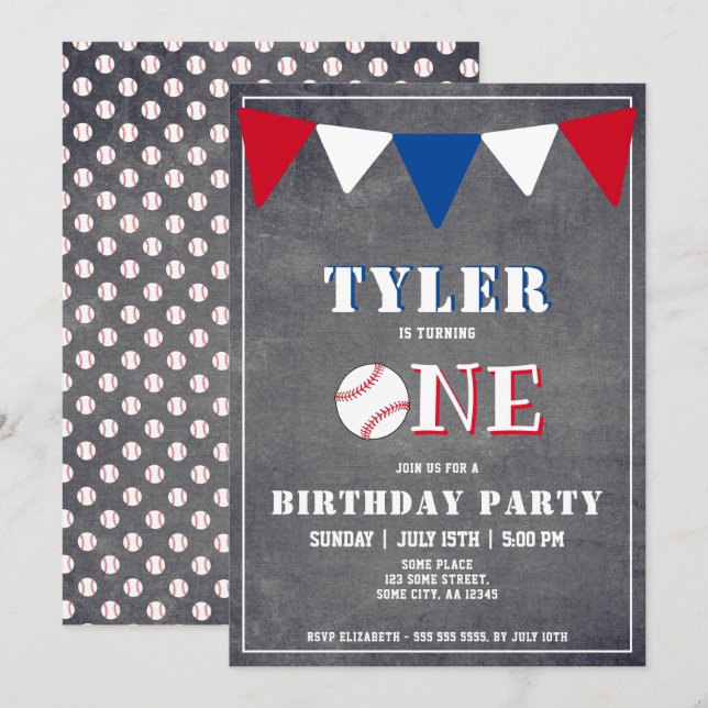 Baseball Geburtstag Einladung Boy 1. Geburtstag (Vorne/Hinten)