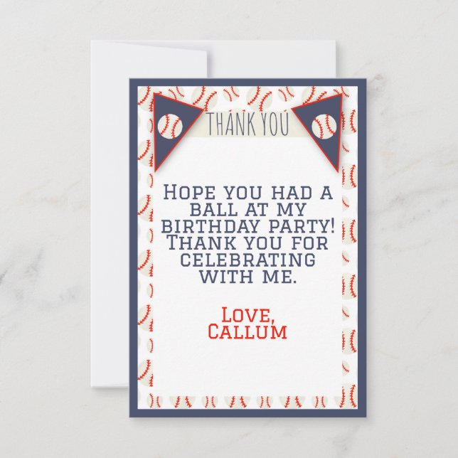 Baseball Geburtstagswohnung Danke Karte (Vorderseite)