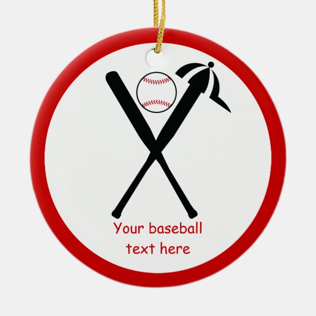 Baseball gekreuzte Fledermäuse und Kappe schwarz,  Keramik Ornament (Vorne)