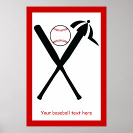 Baseball gekreuzte Fledermäuse und Kappe schwarz,  Poster