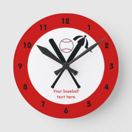 Baseball gekreuzte Fledermäuse und Kappe schwarz,  Runde Wanduhr