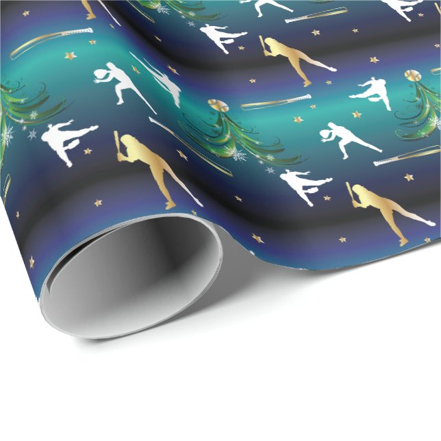Baseball Girls Softball Weihnachten Geschenkpapier (Rolleneckpunkt)