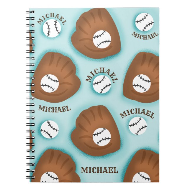 Baseball Glove Ball & Boy Name Muster Sport Thema Notizblock (Vorderseite)