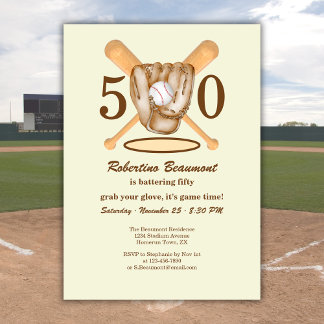 Baseball Glove Bats Themed Men's 50th Birthday Einladung