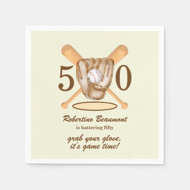 Baseball Glove Bats Themed Men's 50th Birthday Serviette (Vorderseite)