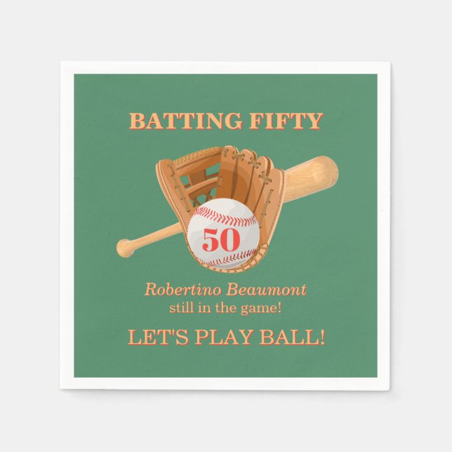 Baseball Glove Batting Fifty Men's 50th Birthday Serviette (Vorderseite)