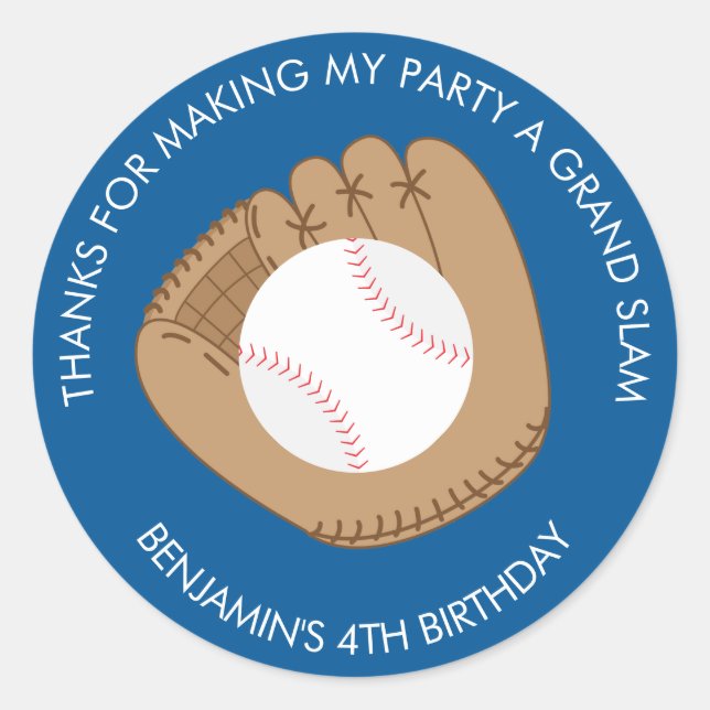 Baseball Glove Birthday Party Runder Aufkleber (Vorderseite)