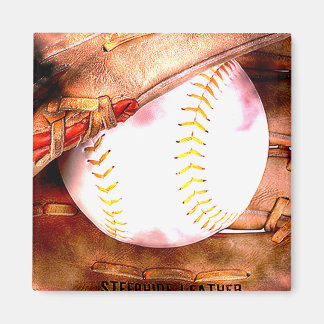 Baseball & Glove Grunge Style Magnet