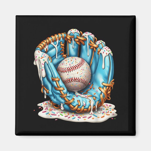 Baseball Glove Ice Cream Drip With Sprinkles Men B Magnet (Vorne)