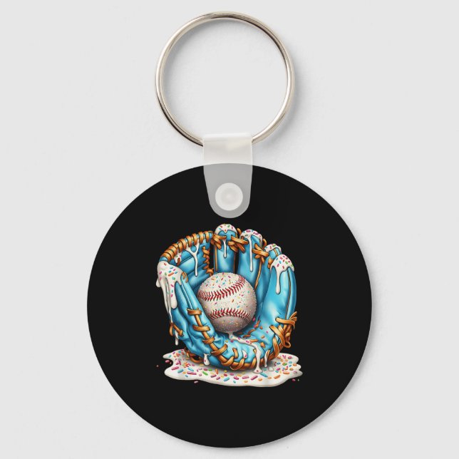 Baseball Glove Ice Cream Drip With Sprinkles Men B Schlüsselanhänger (Vorderseite)
