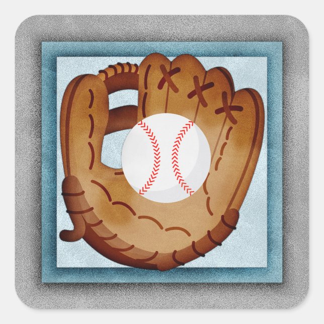 Baseball Glove - Niedliches Baseball-Thema Quadratischer Aufkleber (Vorderseite)