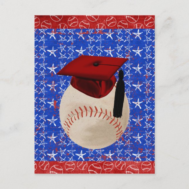 Baseball-Graduierungskappe, Sterne, rot, weiß, bla Ankündigungspostkarte (Vorderseite)