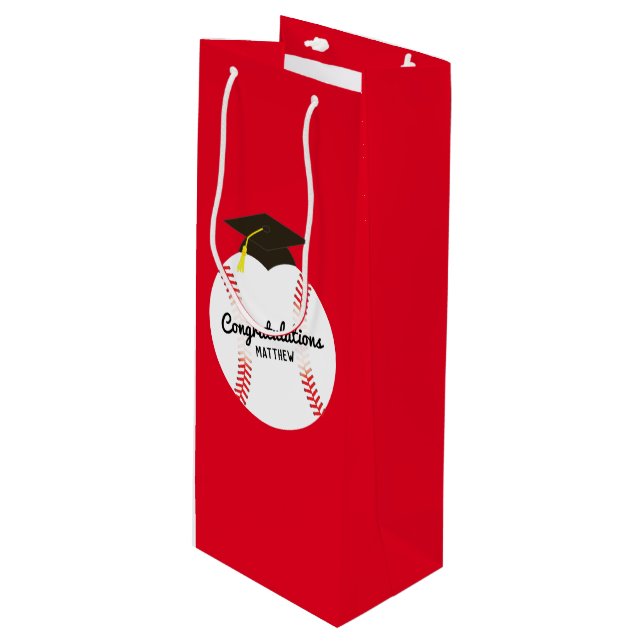 Baseball Graduierungsparty Sport Geschenktüte Für Weinflaschen (Vorderseite Schrägansicht)