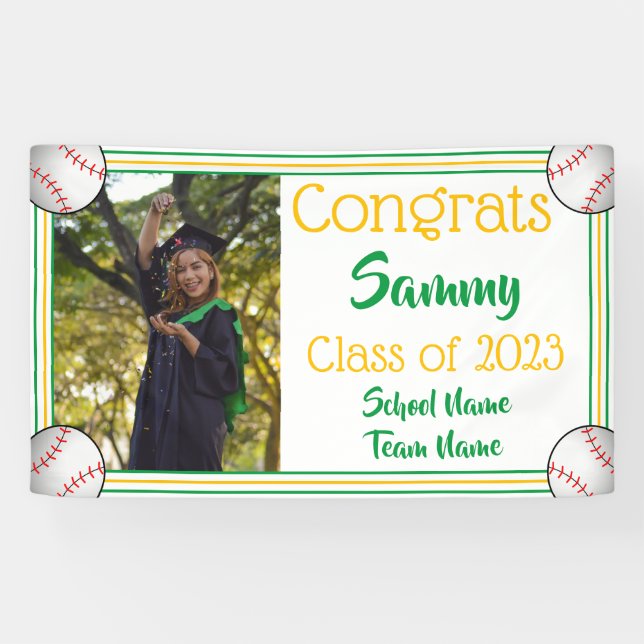 Baseball Green & Gold Ein Foto Abschluss Banner (Horizontal)