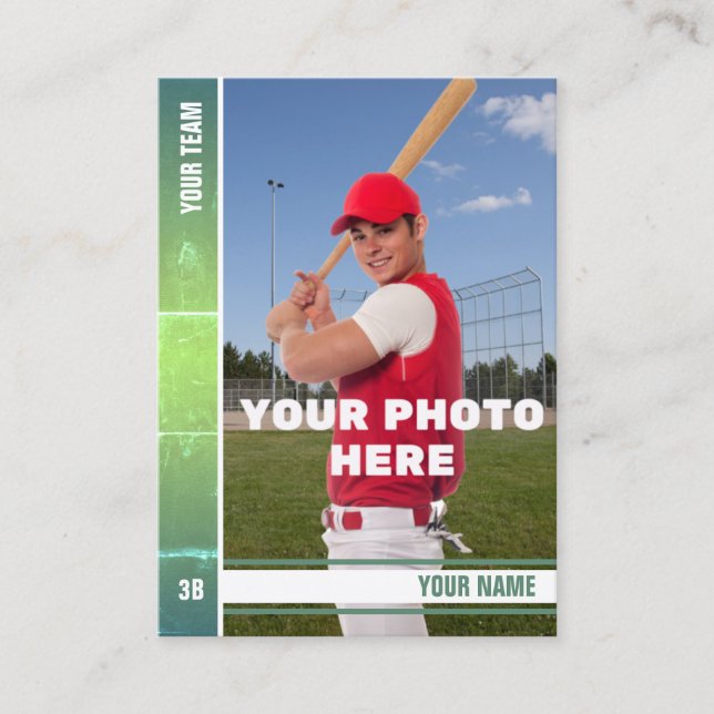 Baseball-Handelskarte mit grünem Streifen Telefonnummerkarte (Vorderseite)