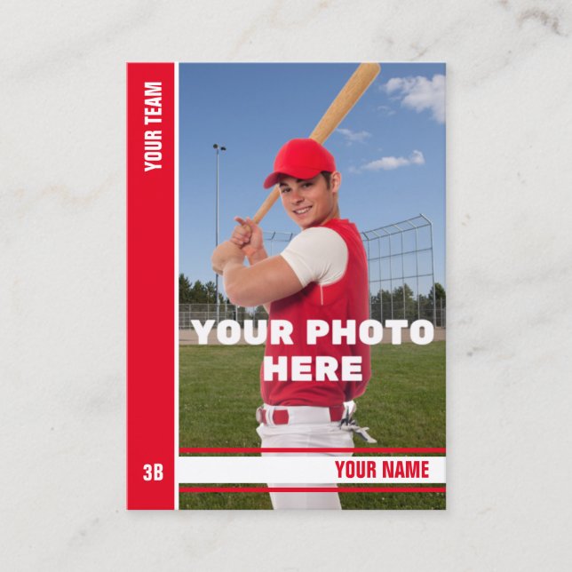Baseball-Handelskarte mit rotem Streifen - Benutze Telefonnummerkarte (Vorderseite)