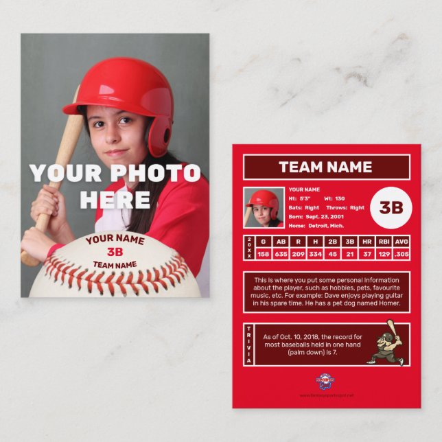 Baseball-Handelskarte - Zurück - Benutzerdefiniert Telefonnummerkarte (Vorne/Hinten)
