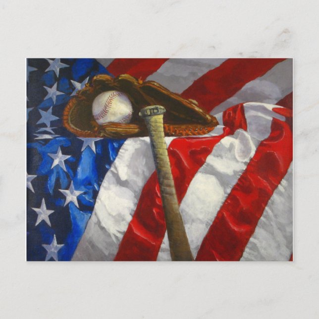 Baseball, Handschuh, Fledermaus und amerikanische  Postkarte (Vorderseite)