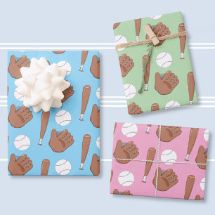 Baseball-Handschuh-Schläger-Muster Geschenkpapier Set