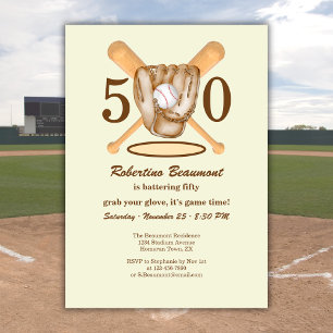 Baseball-Handschuh-Schläger-Themen-Männer-50. Gebu Einladung