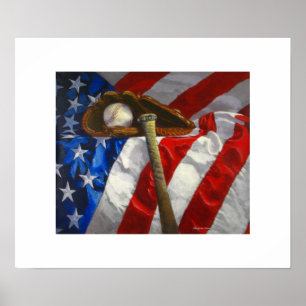 Baseball, Handschuh, Schläger u. Flaggeplakat Poster