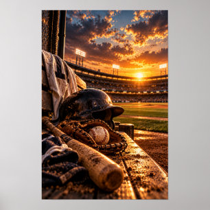 Baseball-Handschuh-und-Ball-Wandkunst – Sonnenunte Poster