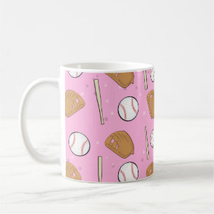 Baseball - Handschuhe, Bälle und Schläger auf rosa Kaffeetasse
