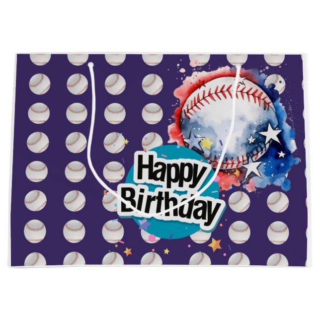 Baseball Happy Birthday Große Geschenktüte (Vorderseite)