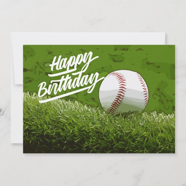 Baseball Happy Geburtstag mit Ball auf grünem Gras (Vorderseite)