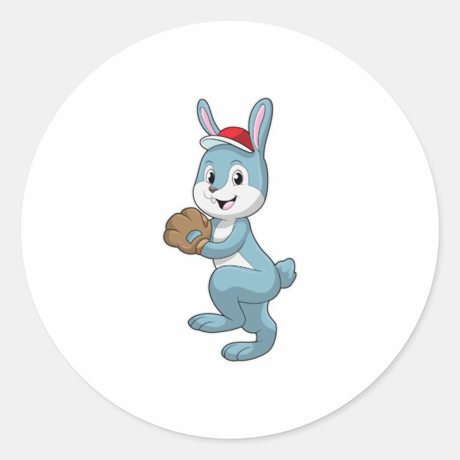 Baseball-Hase mit Baseball-Handschuh Runder Aufkleber (Vorderseite)