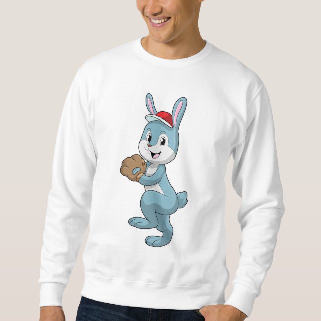 Baseball-Hase mit Baseball-Handschuh Sweatshirt (Vorderseite)